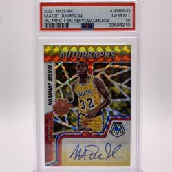 Magic Johnson 2021 Mosaic Autographs Fusion Red/Yellow PSA 10 GEM MINT