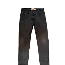 levi’s Unisex 502 taper black jeans kids Sz 14 husky 33x28” raw hem  Size 14, but vintage so runs smaller. Has some Stretch.   A little Wear shown in 