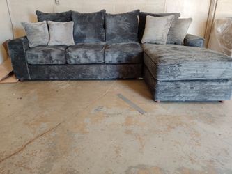 Sofa/ chaise gray corduroy fabric 10 inch square arms