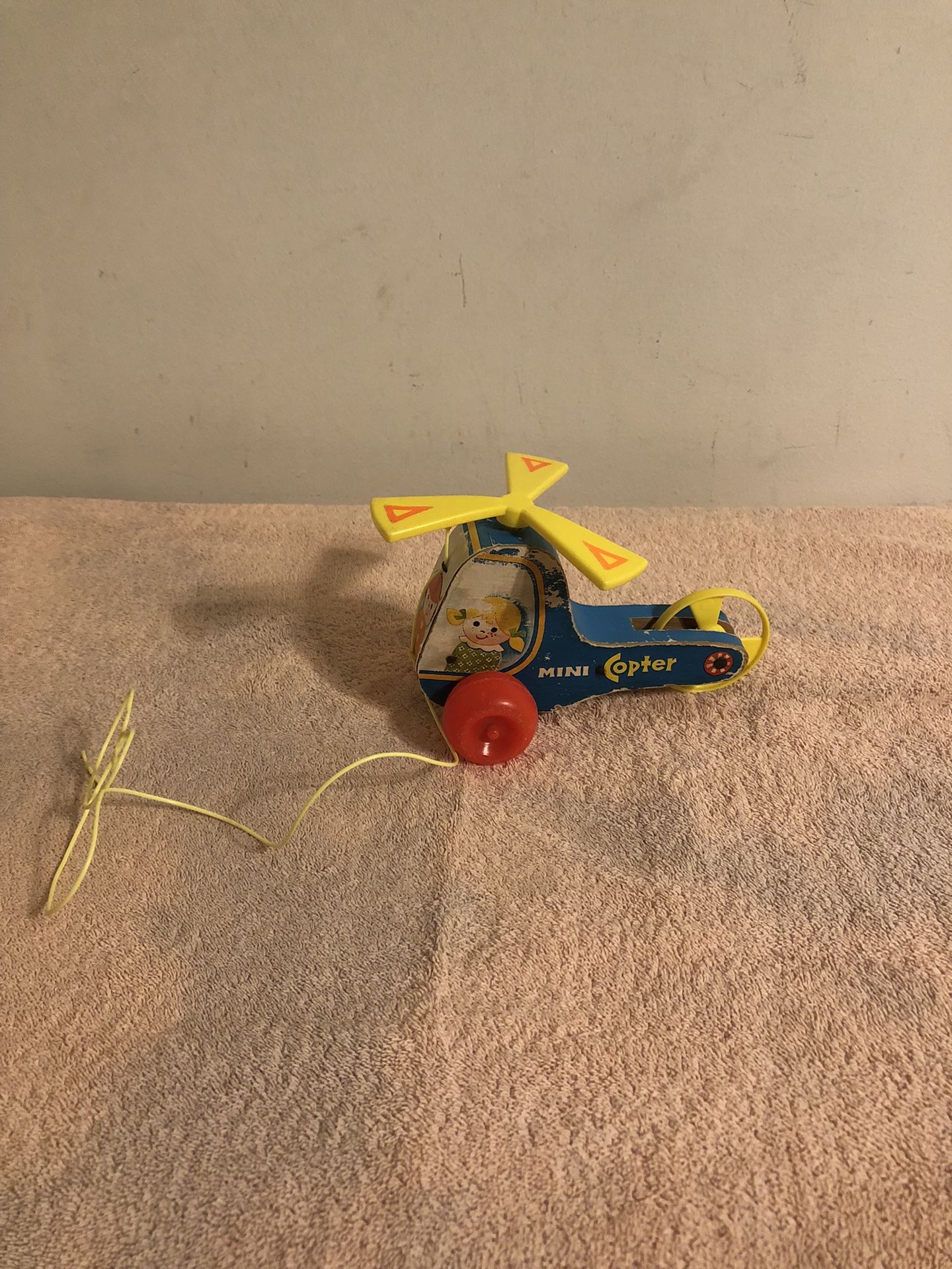 Vintage 1970 Fisher Price Mini Copter Pull Toy With Original Pull String #448