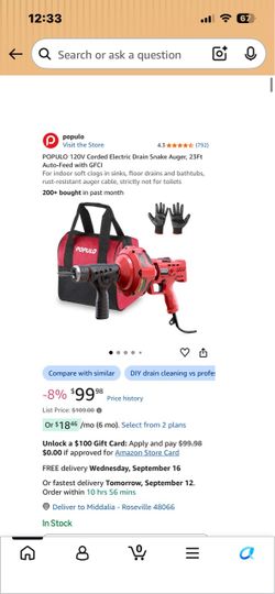 Populo 120v corded electric drain cleaner