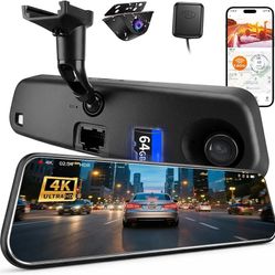 KCV 4K Mirror Dash Cam for Ford Mustang 2015-2023, Front 4K + Rear 1080P Camera, Integrated Replacement OEM Look, Plug & Play, Includes Free 64GB Card