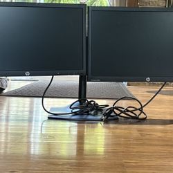 Double Monitor Stand With 2 - 25” Hp Monitors