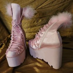 Pink Platform Boots Size 10