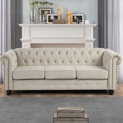 Morden Fort Linen Chesterfield Sofa,Button Tufted Upholstered Couch with Nailhead 