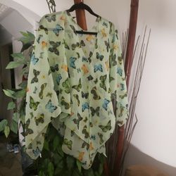 Woman New Butterfly Fashion Shawl Green Fits Most One Size 