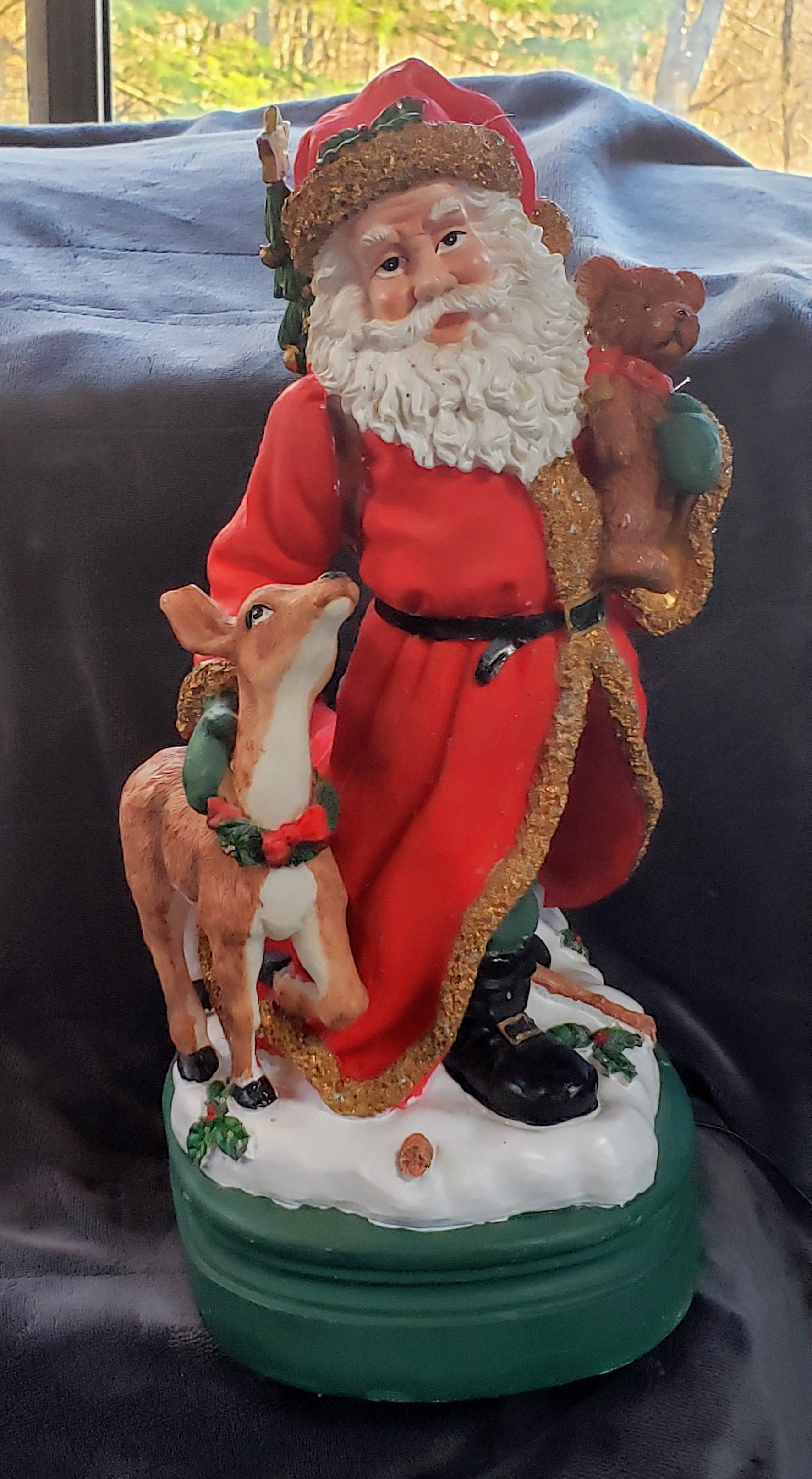 Santa with Deer Fiber Optic Vintage Christmas Decor