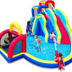 Inflatable Double Water Slide With Soccer Goal for  Party Fun