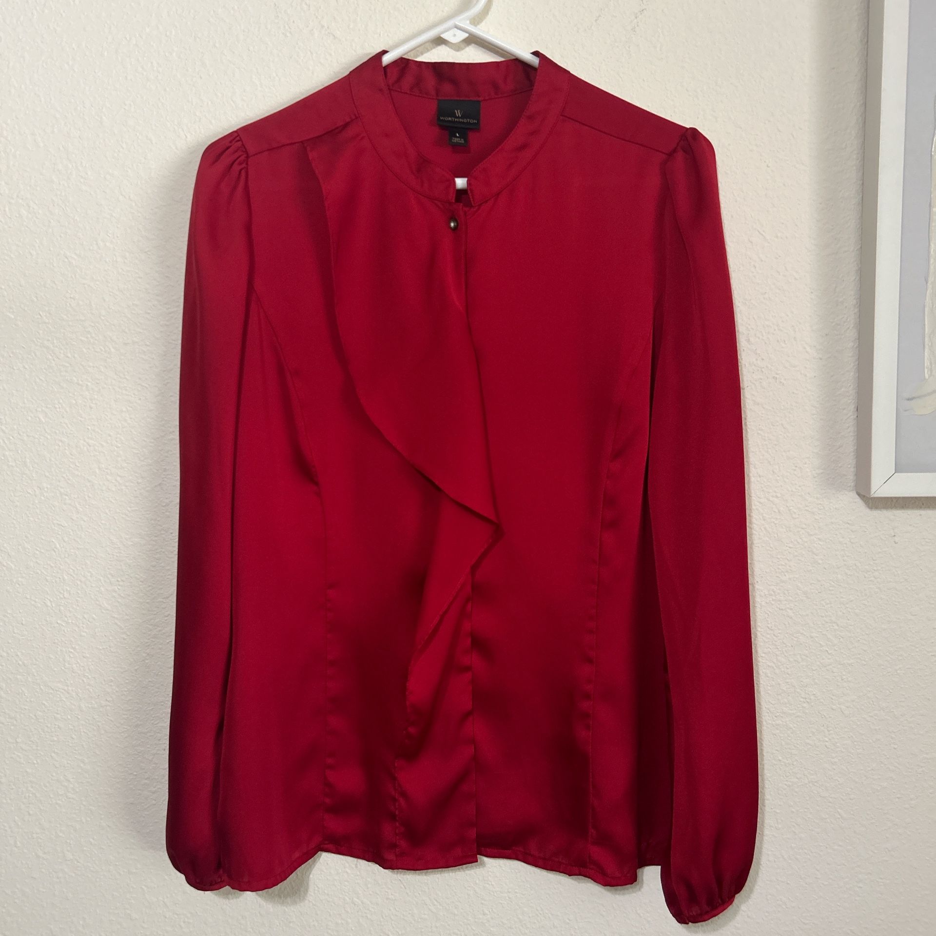 Worthington Vibrant Red Ruffle Blouse