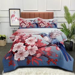 NEW Hummingbird Red Plum Comforter Set QUEEN