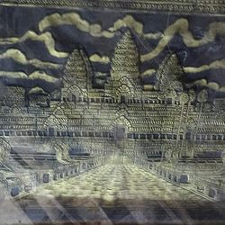 Mid Century Brass Rubbed Print Of Cambodian Angkor Wat Temple 