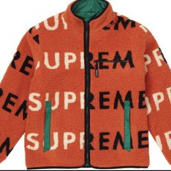 Supreme reversible logo fleece jacket Orange Large Barely Used