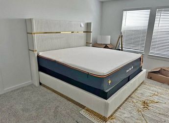 NEW Beige/Gold King &Queen Size Platform Bed Frame FINANCE 54 Down Pmt