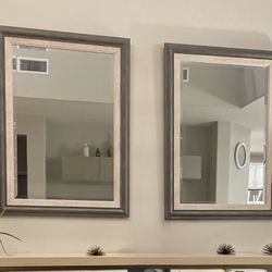 Set Of 2 Large Framed Wall Mirror – Rustic Gray & Beige (42.5” x 30.5”)
