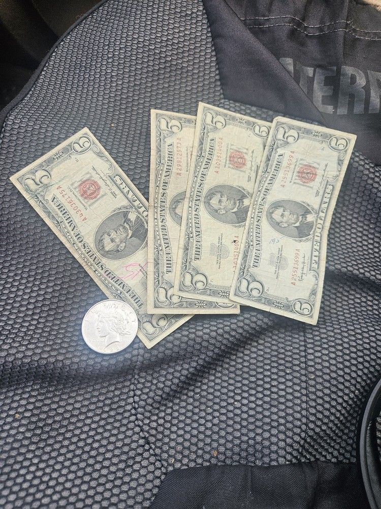 $5 Dollar Bill And 1922 $1 Coin