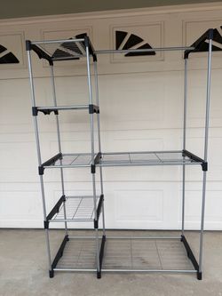 Freestanding Closet Organizer with Shelves and Hanging Rod