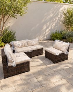 4pc outdoor patio wicker module couch set