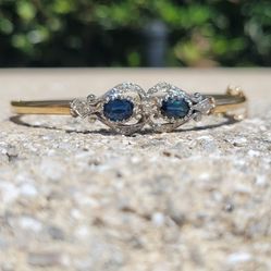 14K Gold Sapphire Diamond Vintage Bracelet (Includes Jewelry Box)