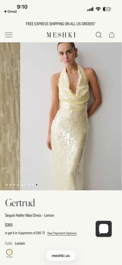 MESHKI 	 Gertrud Sequin Halter Maxi Dress - Lemon Size: S