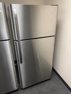 Frigidaire Top Freezer Fridge — Stainless, clean and ready