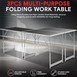 3Pcs 4 Levels Height Adjustment Aluminum Work Bench 39.3 in. L x 23.6 in. W