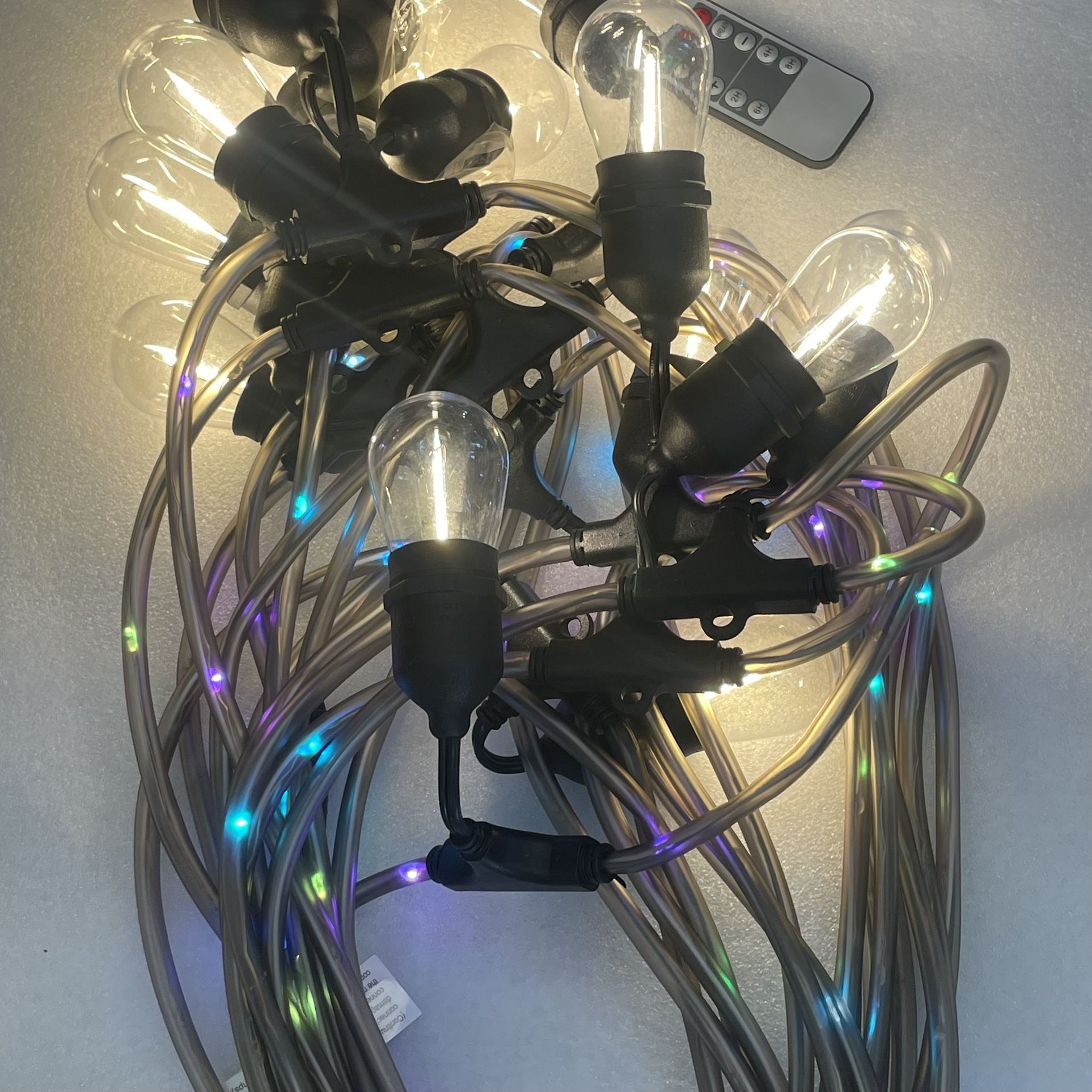 STRING LIGHTS - 48ft Outdoor String Light with 15 Shatterproof LED Bulbs - Color Changing Light Emitting Wire