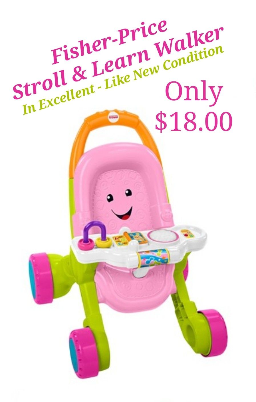 Fisher-Price Stroll & Learn Walker - Adorable Baby Doll Stroller & Walker