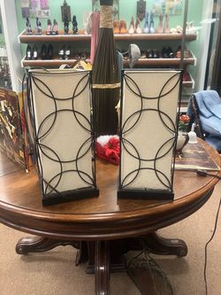 Pair of Black Wire Frame Table Lamps