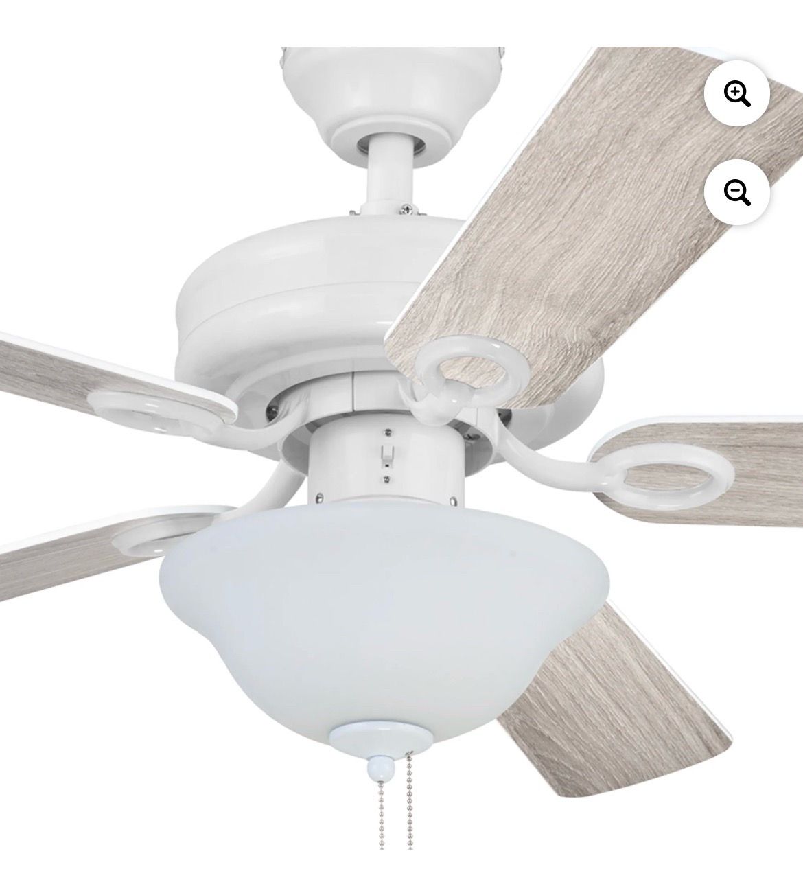 Mainstays 44" White Traditional Indoor Ceiling Fan with Light, 5 Blades, Pull Chains & Reverse Airflow,