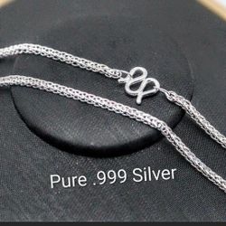 18" Wheat Chain Necklace Solid 999 Fine Silver 