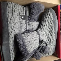 Bearpaw Knit Cow Suede & Wool Ankle Boots Women Size 10