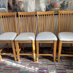 4 Maple Finish and Beige Upholstered Counter Height Chairs  