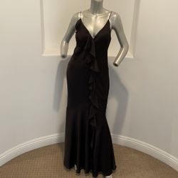 Aidan Mattox Satin Black Ruffle Gown Size 6