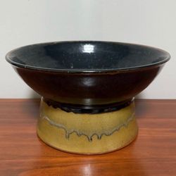 Glazed Ceramic Pottery Stoneware Footed Bowl Centerpiece Decor