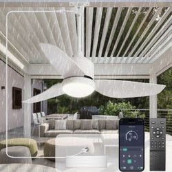 Outdoor Ceiling Fans with Lights: 42-Inch Waterproof Plug-in Ceiling Fan with Light and Remote App Control - 3-Blade Gazebo Hanging Outdoor Fans for P