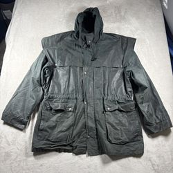 Vintage Kakadu Traders Australia Oilskin Waxed Duster Coat Mens XL Green Western