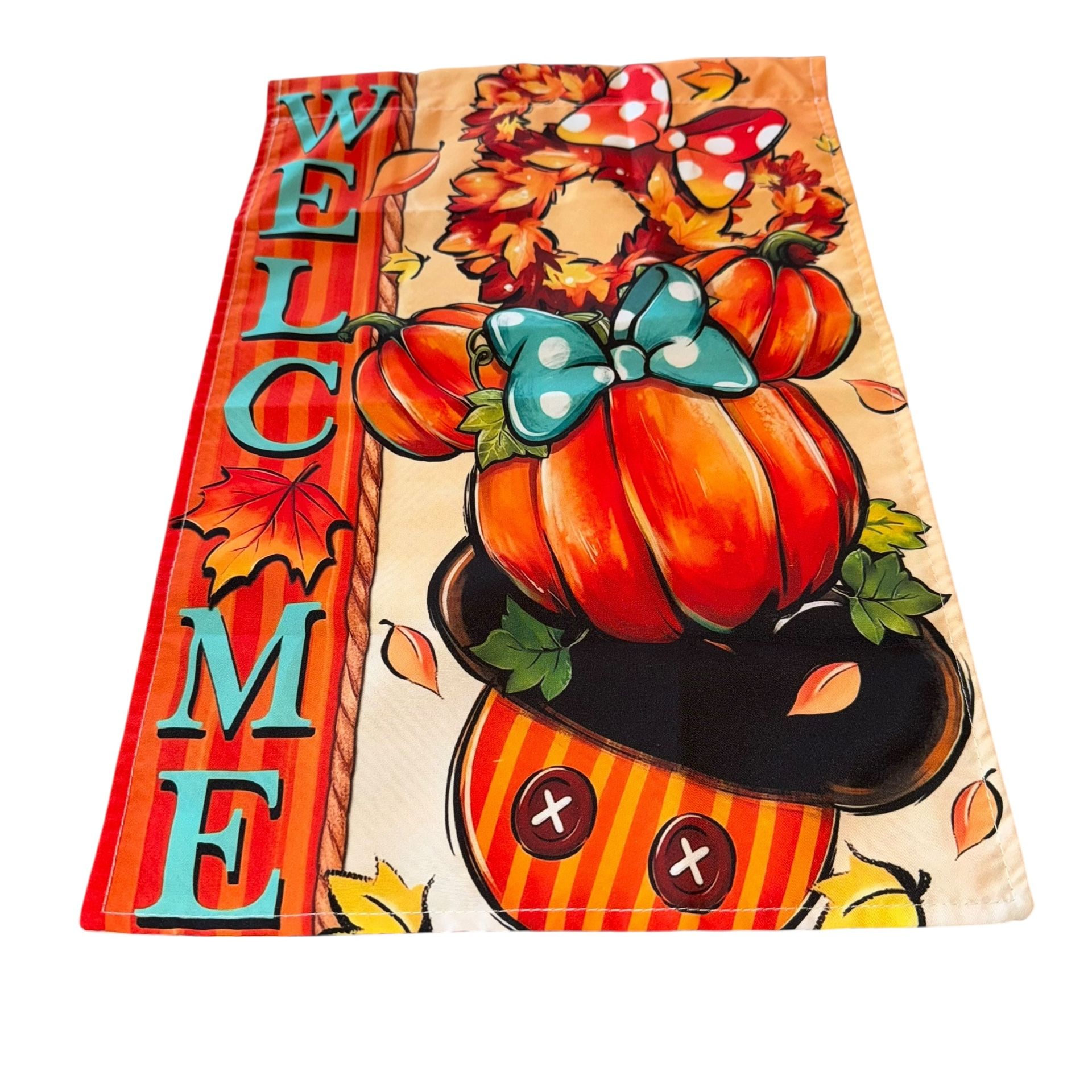 Fall Welcome Polyester Garden Flag Decorative Gift Yard Banner 17”x12” New   Popular amusement park themed fall flag. Vibrant and double sided. 