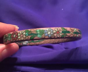 Pink and green cloisonné enamel bangle, vintage