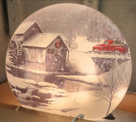 8.75In Winter Scene Lit Round Vase, Glass, Electric Red Birds Stream Msa7242 Mill