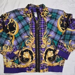 VINTAGE MULTI COLOR ABSTRACT PRINT JACKET FULL ZIPPER Bomber Top  Size  M Medium L Large  Coat Women's 