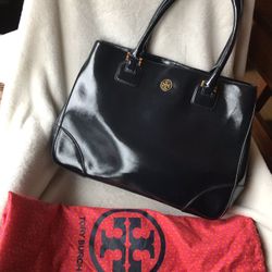 Tory Burch Large Navy Blue Patent Tote