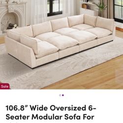 106.8” Wide Beige Sectional Sofa