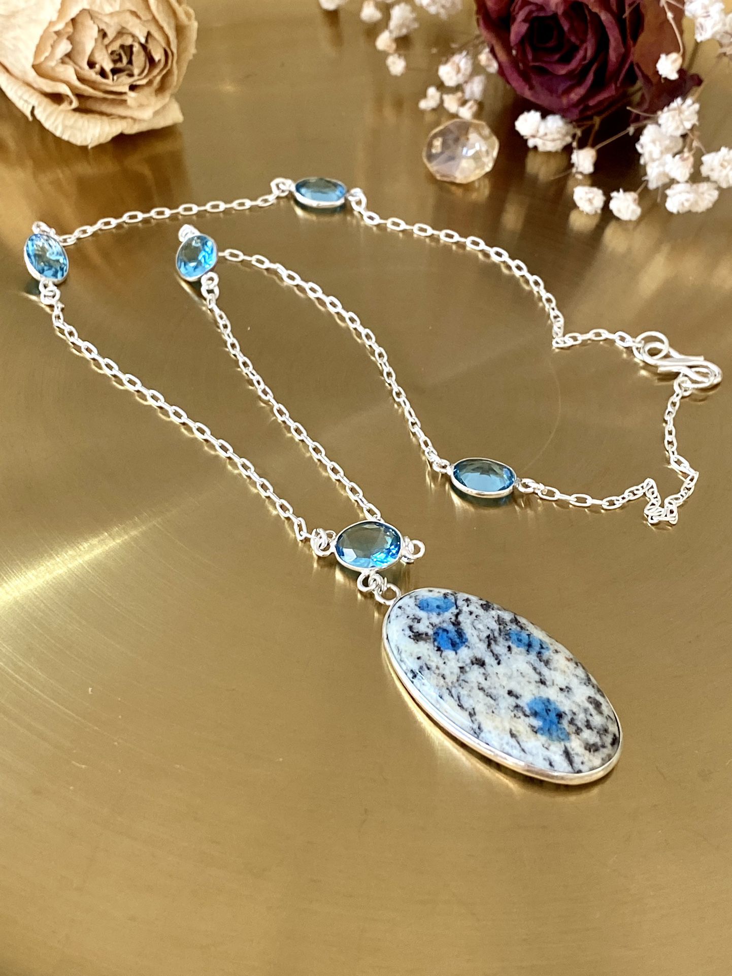 K2 Azurite And Blue Topaz 925 Sterling Silver Overlay Necklace