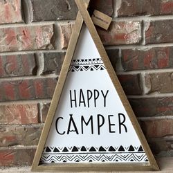 NEW With Tag "Happy Camper” Teepee Shaped Framed Wall Décor