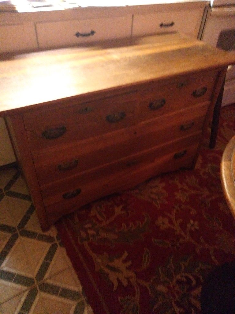 Anique Oak Dresser Top Is 44 Inches By 20inches Deep, Very Good Condition