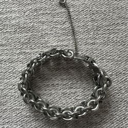 Vintage Stainless Steel Curb Chain Link Bracelet with Safety Chain 7.5" 
