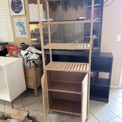 66" Bamboo Narrow Bathroom Floor Cabinet with 2 Door & 4-Tier Open Shelves