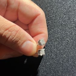 10k Solid Gold Diamond Cube Earrings 