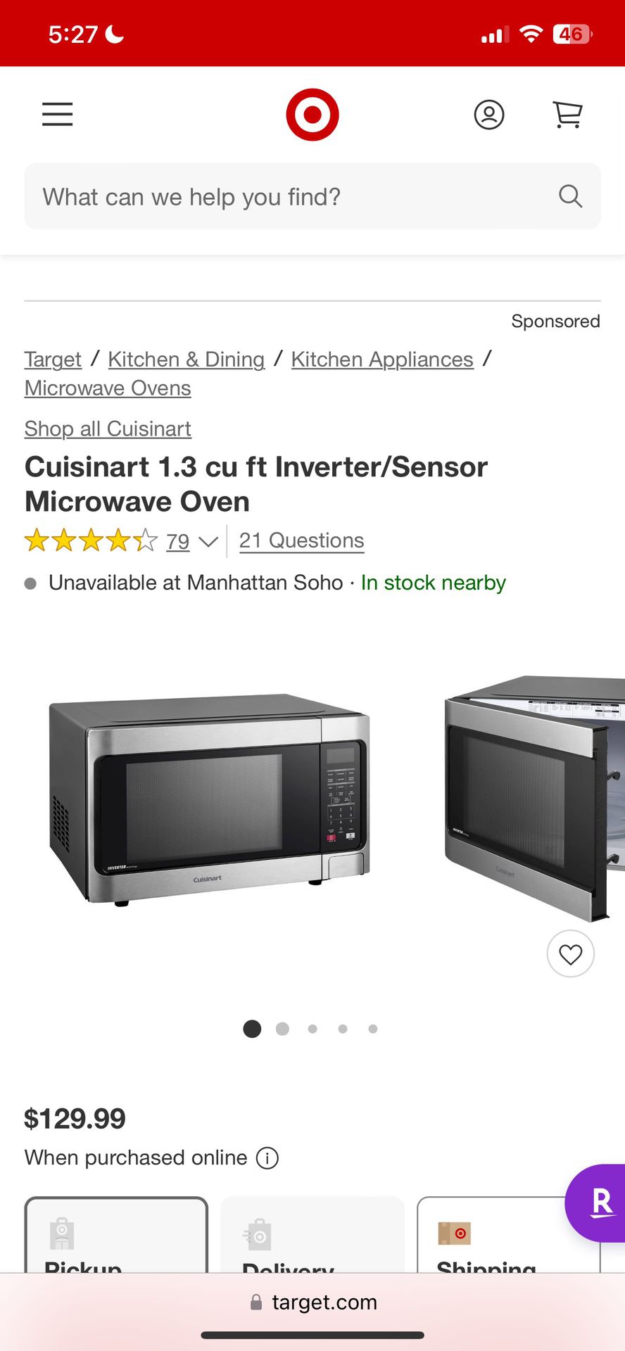 Cuisinart 1.3 cu ft Inverter/Sensor Microwave Oven