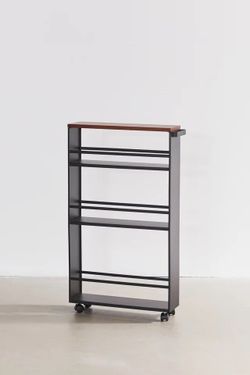 Yamazaki Slim Wood Top Rolling Storage Cart